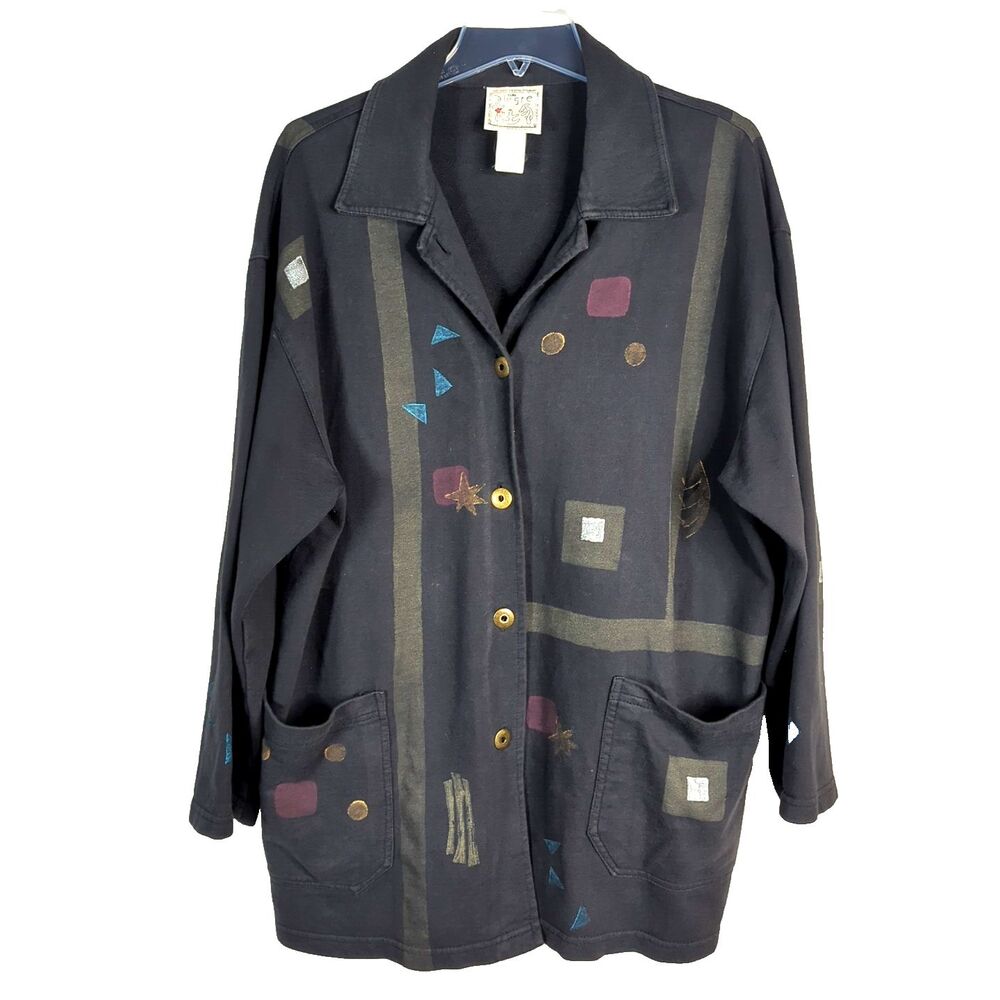 Play Alegre Hand-Painted Knit Jacket Women Size Medium Large Geometric Print